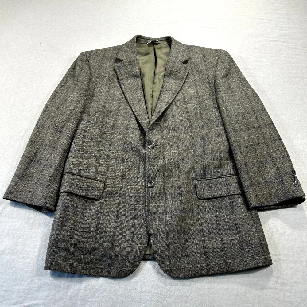 Joseph & Feiss Blazer Mens 42S Brown Plaid Lambswool Suit Sport Coat Jacket